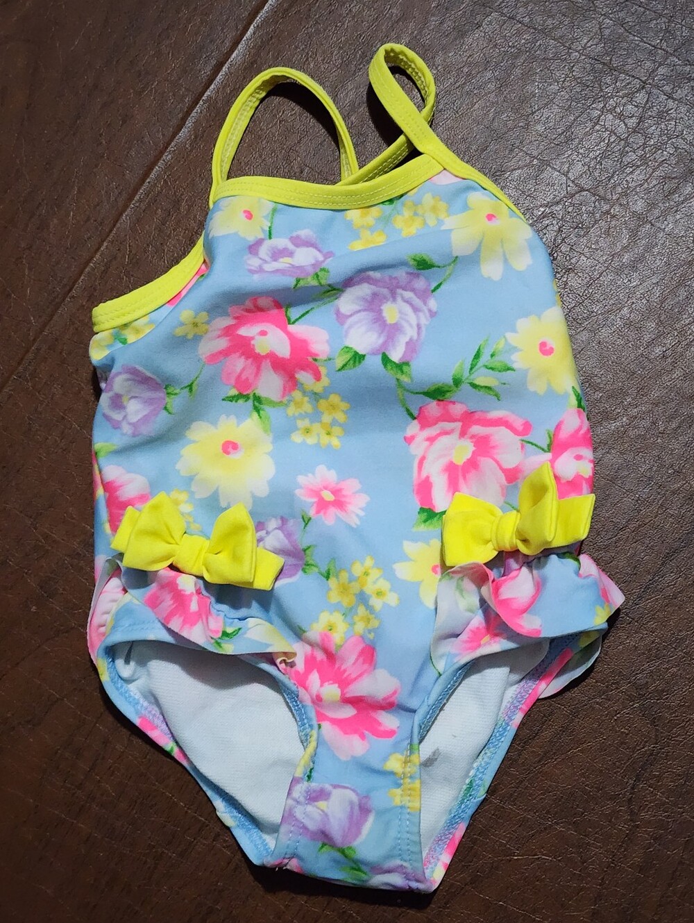 wonder nation Blue Floral One-Piece Swimsuit with Yellow Trim - Picture 2 of 5